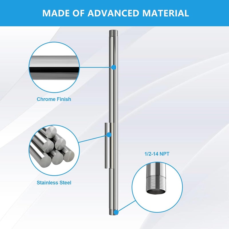Lordear Chrome Ceiling Mount Shower Arm and Flange, 12' Extension Arm for Rainfall Showerhead, Round Pipe - Image 5